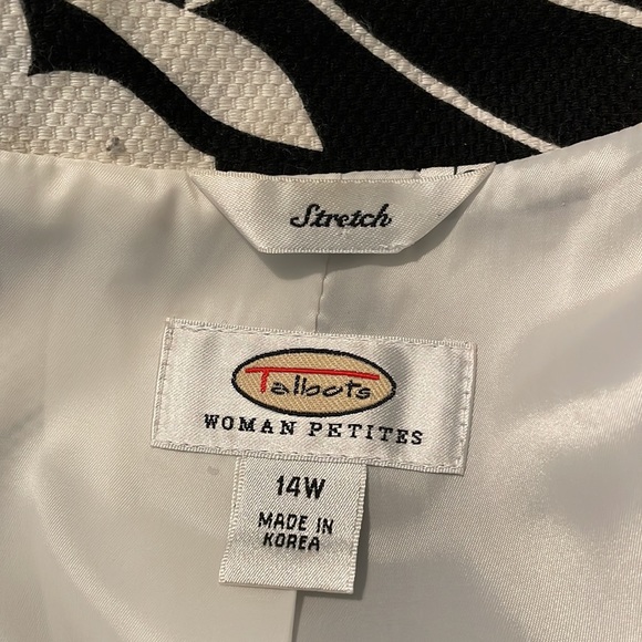 Talbots black and white floral print short jacket. Cotton pique. 14WP. VGUC - Picture 4 of 5